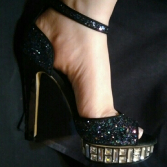 BOUTIQUE 9 sz 6.5 PURPLE BLUE COSMIC GLITTER HEELS RHINESTONE JEWEL GEMS - Picture 14 of 15